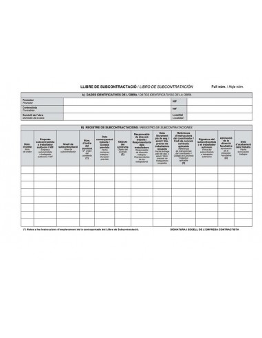 Dohe Libros de Subcontratacion Din A4 Apaisado - 10 Hojas Numeradas - Hojas Autocopiativas