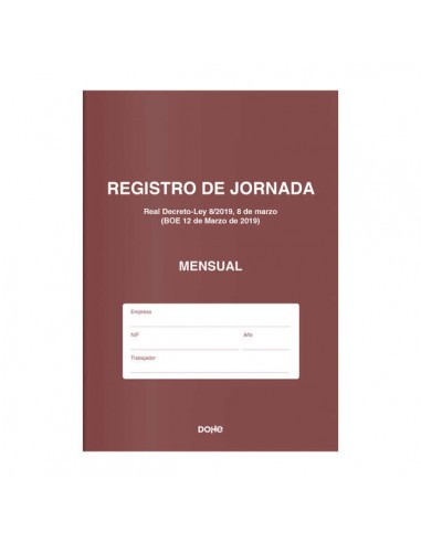 Dohe Libro de Registro de Jornada - 12 Hojas Mensuales - Ideal para 1 Empleado 1 Año - Papel de 120 gr