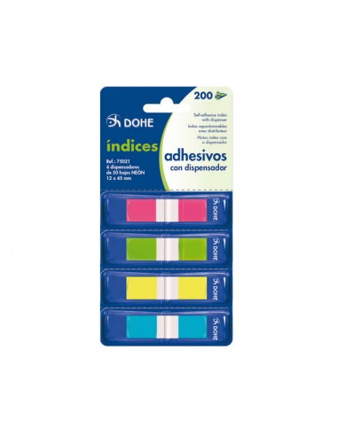 Dohe Mini-Indices Reposicionables - 12x45mm - Dispensador con 4 Colores - Ideal para Oficina y Escuela