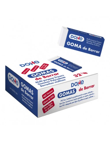 Dohe Expositor de 32 Gomas de Borrar Libres de PVC - 59x23x10mm - Borrado Suave y Eficaz - para Todo Tipo de Lapices - Ideal