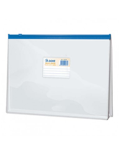 Dohe Bolsa Zipper Apaisada PVC Transparente 200 Micras - Tamaño Folio - Apertura Superior - Cierre Zip Hermetico