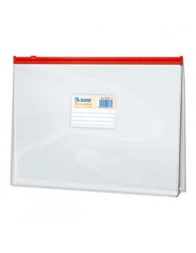 Dohe Bolsa Zipper Apaisada PVC Transparente 200 Micras - Apertura Superior - Cierre Zip Hermetico - Tamaño Folio
