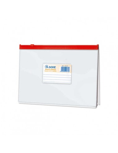 Dohe Bolsa Zipper Apaisada PVC Transparente 200 Micras - Tamaño A5 - Apertura Superior - Cierre Zip Hermetico