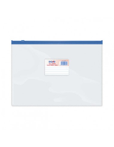 Dohe Bolsa Zipper Apaisada PVC Transparente 150 Micras - Tamaño Folio - Apertura Superior - Cierre Zip Hermetico