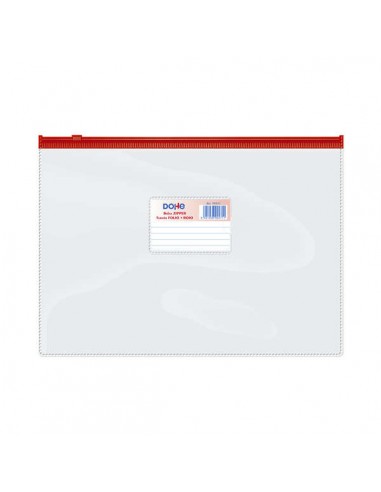 Dohe Bolsa Zipper Apaisada PVC Transparente 150 Micras - Tamaño Folio - Apertura Superior - Cierre Zip Hermetico