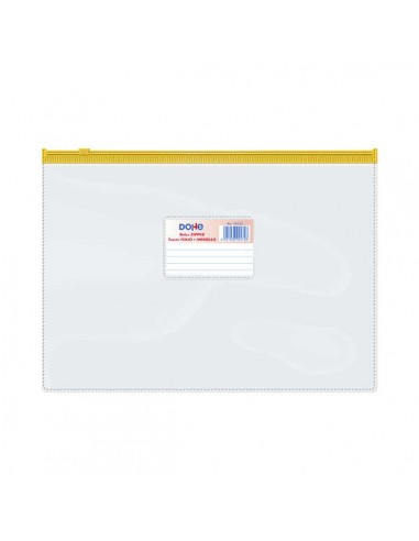 Dohe Bolsa Zipper Apaisada PVC Transparente 150 Micras - Tamaño Folio - Apertura Superior - Cierre Zip Hermetico