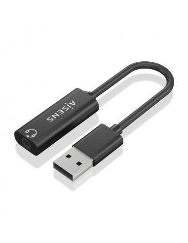 Aisens Conversor USB-A a Audio 48KHz - USB-A M-JACK 3.5 H - 10cm - Color Negro