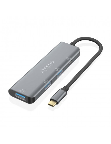 Aisens Hub USB 3.2 GEN1 5G USB-C - USB-C M-1xUSB-C H-3xUSB-A H - 15cm - Color Gris