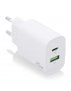 Aisens Cargador 20W - 1xUSB-C PD3.0 - 1xUSB-A QC3.0 - Color Blanco