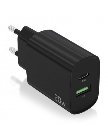 Aisens Cargador 20W - 1xUSB-C PD3.0 - 1xUSB-A QC3.0 - Color Negro