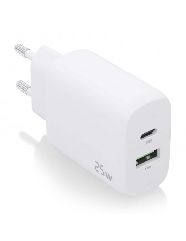 Aisens Cargador 25W - 1xUSB-C PD3.0 - 1xUSB-A QC3.0 - Color Blanco