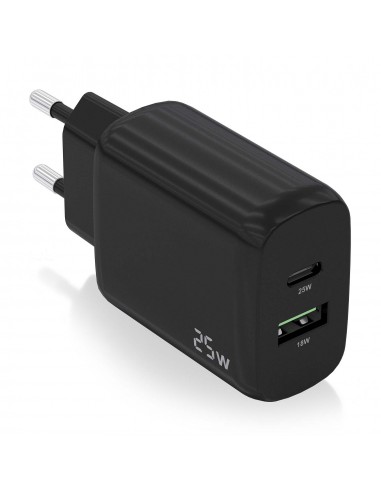 Aisens Cargador 25W - 1xUSB-C PD3.0 - 1xUSB-A QC3.0 - Color Negro