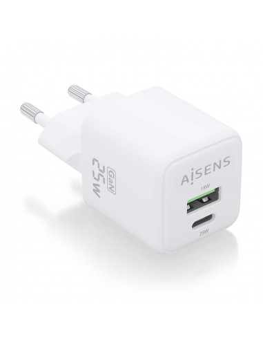 Aisens Cargador Gan 25W - 1xUSB-C PD3.0 QC4.0 - 1xUSB-A QC3.0 - Color Blanco