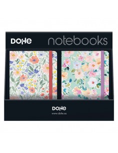 Dohe Expositor con 12 Notebooks Tamaño A5 - 12x17cm - Incluye 3 Notebooks de Sunflower-Kitty-Summer y Garden - Ideal para