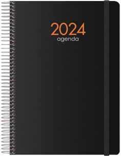 Dohe Syncro Agenda Anual - Semana Vista - Cubierta de Plastico - Cierre con Goma Elastica - Tamaño 15x21cm - Color Negro
