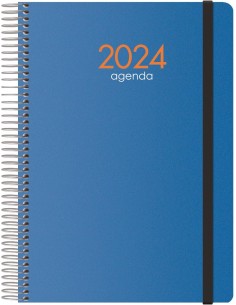 Dohe Syncro Agenda Anual - Semana Vista - Cubierta de Plastico - Cierre con Goma Elastica - Tamaño 15x21cm - Color Azul