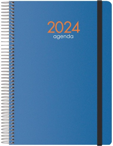 Dohe Syncro Agenda Anual - Semana Vista - Cubierta de Plastico - Cierre con Goma Elastica - Tamaño 15x21cm - Color Azul