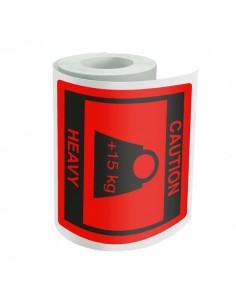Dohe Rollo de 500 Etiquetas Adhesivas Caution - Heavy - 80x80mm - para Expedicion de Paquetes