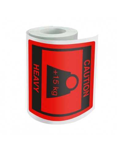 Dohe Rollo de 500 Etiquetas Adhesivas Caution - Heavy - 80x80mm - para Expedicion de Paquetes