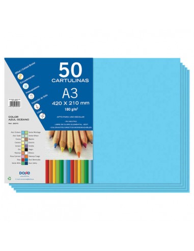 Dohe Cartulinas A3 - 50 Hojas - Gramaje de 180g - Color Azul