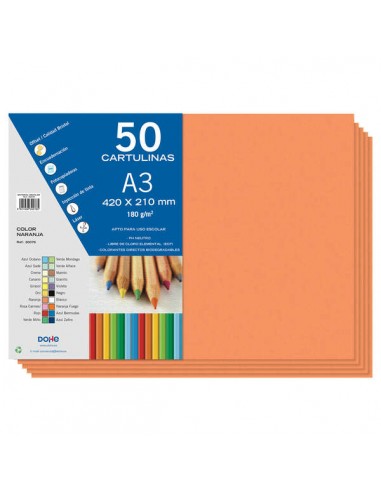 Dohe Cartulinas A3 - 50 Hojas - Gramaje de 180g - Color Naranja