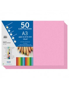 Dohe Cartulinas A3 - 50 Hojas - Gramaje de 180g - Ideal para Manualidades - Color Rosa