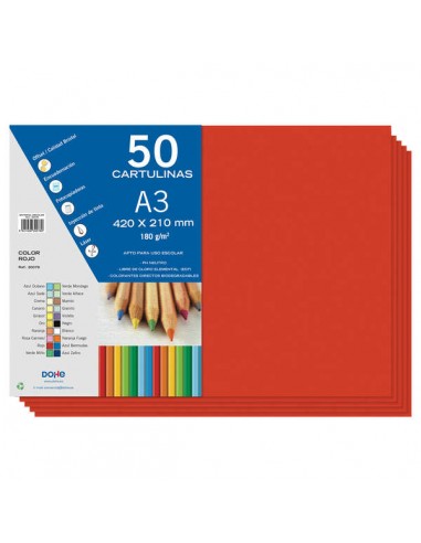Dohe Cartulinas A3 - 50 Hojas - Gramaje de 180g - Color Rojo