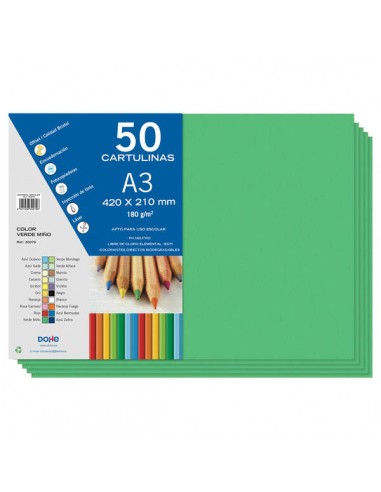 Dohe Cartulinas A3 - 50 Hojas - Gramaje de 180g - Color Verde