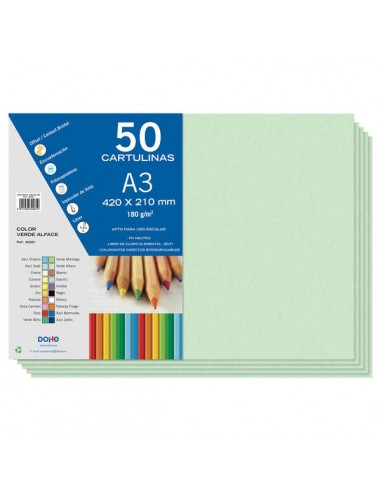 Dohe Cartulinas A3 - 50 Hojas - Gramaje de 180g - Ideal para Manualidades y Proyectos Escolares - Color Verde