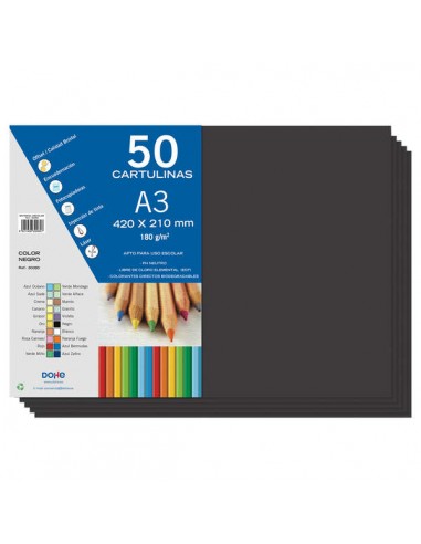Dohe Cartulinas A3 - 50 Hojas - Gramaje de 180g - Ideal para Manualidades y Proyectos Escolares - Color Negro