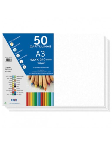 Dohe Cartulinas A3 - 50 Hojas - Gramaje de 180g - Ideal para Manualidades y Proyectos Escolares