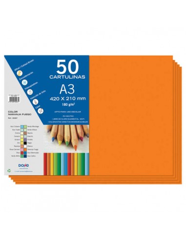 Dohe Cartulinas A3 - 50 Hojas - Gramaje de 180g - Ideal para Manualidades y Proyectos Escolares - Color Naranja