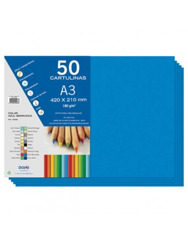 Dohe Cartulinas A3 - 50 Hojas - Gramaje de 180g - Ideal para Manualidades y Proyectos Escolares