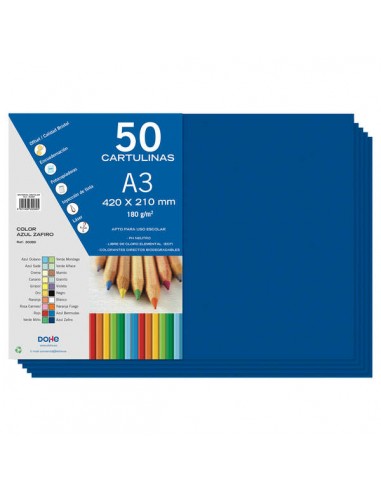 Dohe Cartulinas A3 - 50 Hojas - Gramaje de 180g - Ideal para Manualidades y Proyectos Escolares