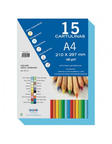 Dohe Cartulinas A4 - 15 Hojas - Gramaje de 180g - Colores Surtidos