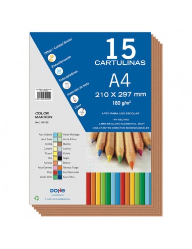 Dohe Paquete de 15 Hojas de Cartulinas A4 - Gramaje de 180g - Colores Variados - Ideal para Manualidades y Proyectos Escolares