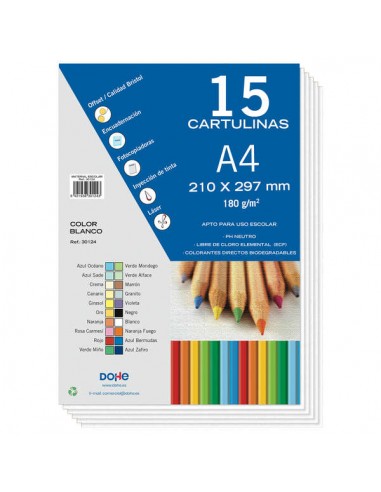 Dohe Paquete de 15 Hojas de Cartulinas A4 - 210mmx297mm - Gramaje de 180g