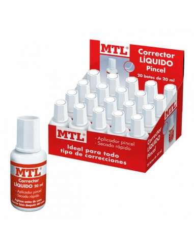 Dohe Expositor de 20 Correctores Liquidos con Aplicador Pincel - 20ml - Rapido Secado - Eficaz Cobertura - Ideal para Oficina