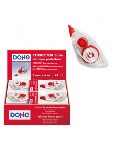 Dohe Expositor de 24 Cintas Correctoras - Aplicacion Limpia y Precisa - Rapida Cobertura - Cuerpo de Plastico Transparente -