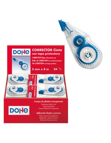 Dohe Expositor de 24 Cintas Correctoras - Aplicacion Limpia y Precisa - Rapida Cobertura - Cuerpo de Plastico Transparente -