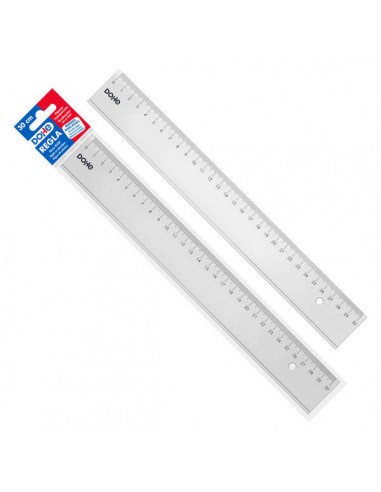 Dohe Regla de 30cm - Plastico Inyectado Transparente Cristal - Cantos Biselados y con Reborde - en Bolsa Individual
