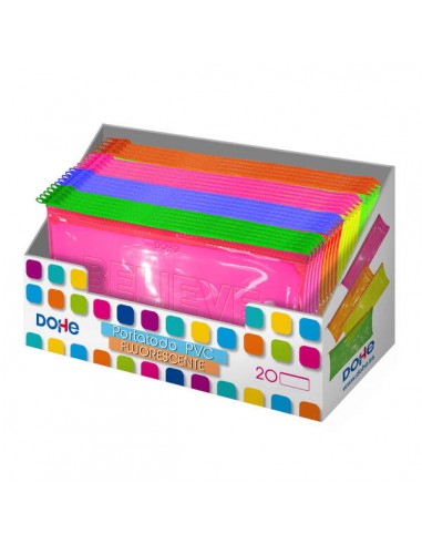 Dohe Expositor de 20 Portatodos Planos de PVC Transparente Fluorescente - Colores Surtidos
