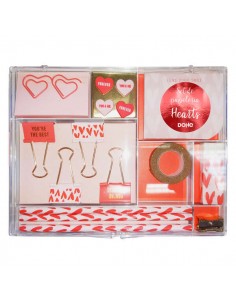 Dohe Set de Papeleria de Regalo - Incluye Bloc de Notas 80 Hojas 80x65mm - Clips con Forma 36x28mm - Pinzas 32mm - Push Pins