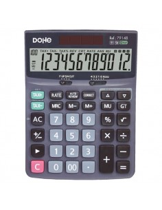 Dohe Calculadora Electronica de Sobremesa - Pantalla LCD de 12 Digitos - Alimentacion Solar y a Pilas - Teclas de Gran Tamaño
