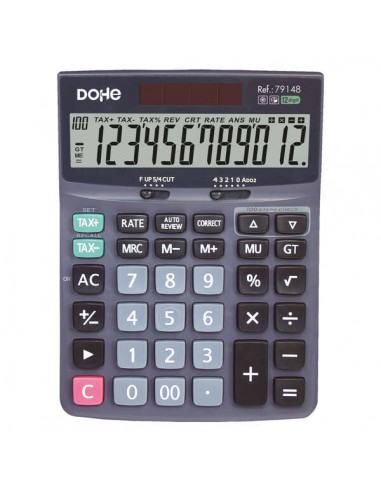 Dohe Calculadora Electronica de Sobremesa - Pantalla LCD de 12 Digitos - Alimentacion Solar y a Pilas - Teclas de Gran Tamaño