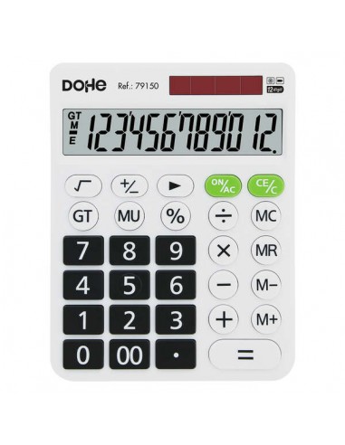 Dohe Calculadora Electronica de 12 Digitos - Pantalla Reclinada - Alimentacion Solar y a Pilar - Teclas de Gran Formato -