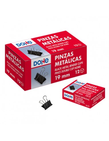 Dohe 12 Pinzas Metalicas Sujetapapeles de Pala Abatible - 50mm - Acero de Gran Resistencia - Color Negro
