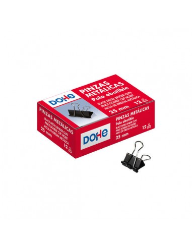 Dohe 12 Pinzas Metalicas Sujetapapeles de Pala Abatible - 50mm - Realizadas en Acero de Gran Resistencia - Color Negro