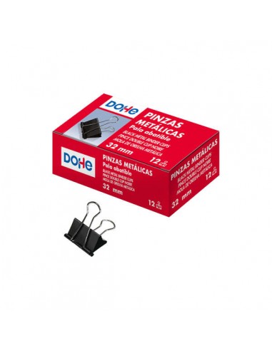 Dohe 12 Pinzas Metalicas Sujetapapeles de Pala Abatible - 50mm - Acero de Gran Resistencia - Color Negro