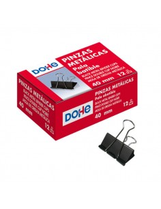 Dohe 12 Pinzas Metalicas Sujetapapeles de Pala Abatible - 50mm - Acero de Gran Resistencia - Color Negro